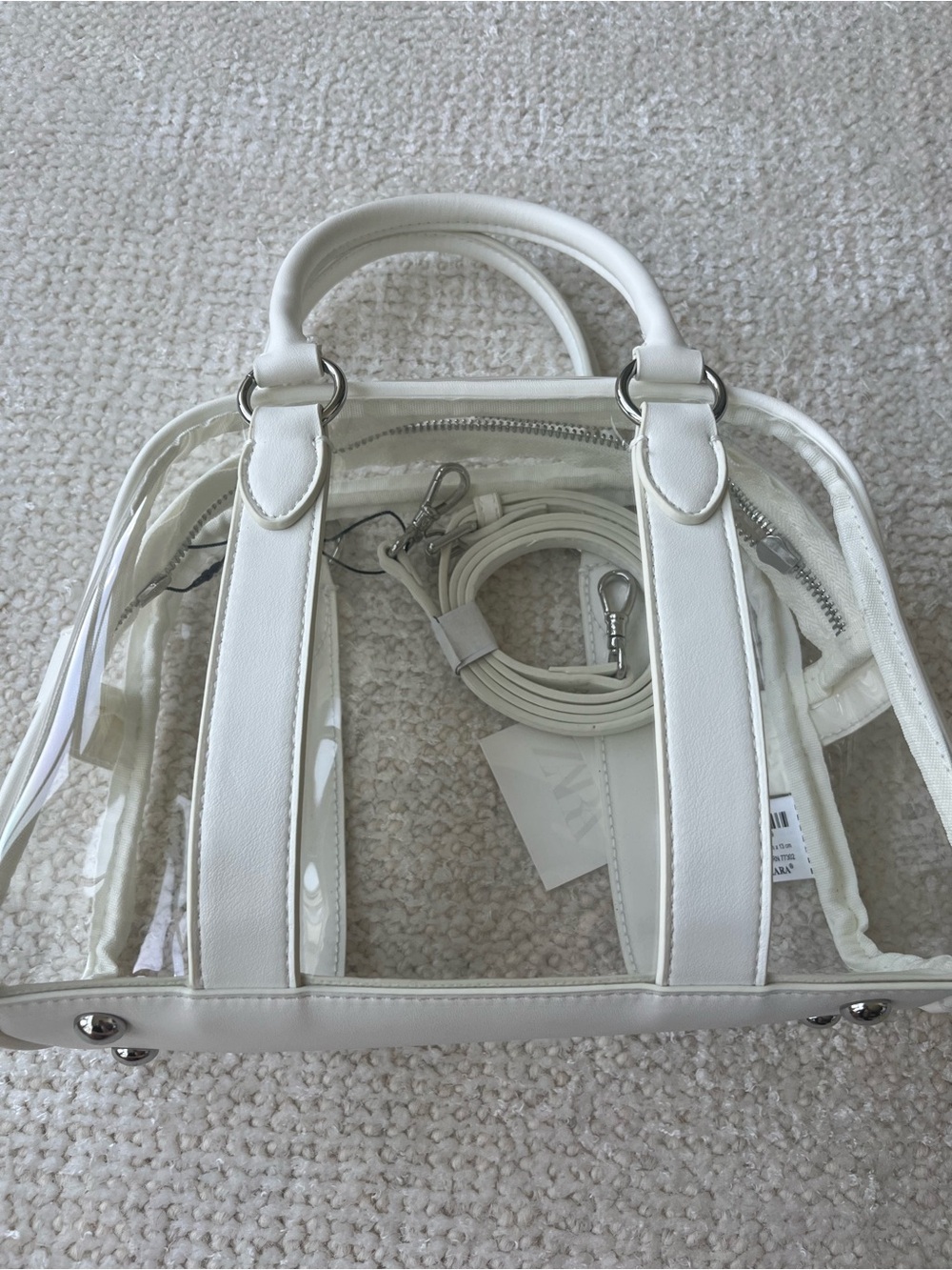 Zara transparent and white handlebag nwt